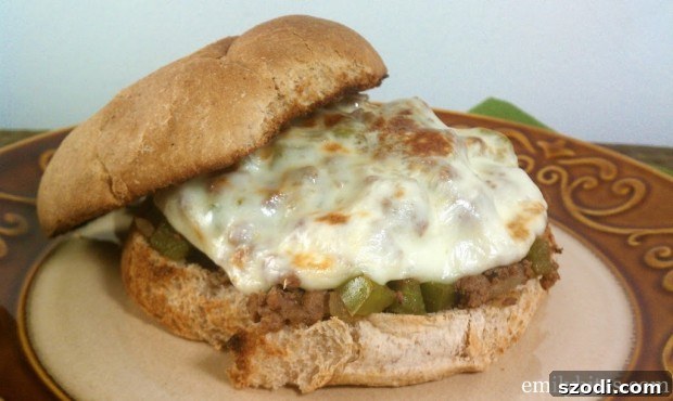 Delicious Philly Cheesesteak Sloppy Joes served open-faced, ready to be enjoyed.