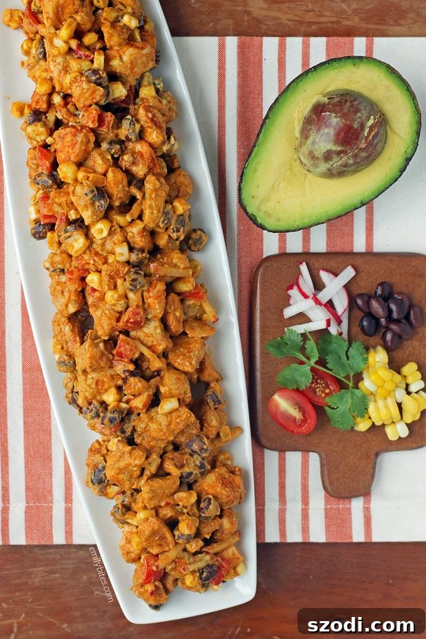 Close-up of Taco Chicken Salad with fresh ingredients
