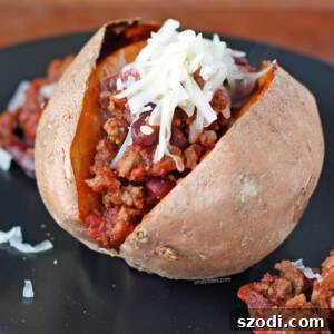 Chili Cheese Stuffed Sweet Potatoes - finished dish