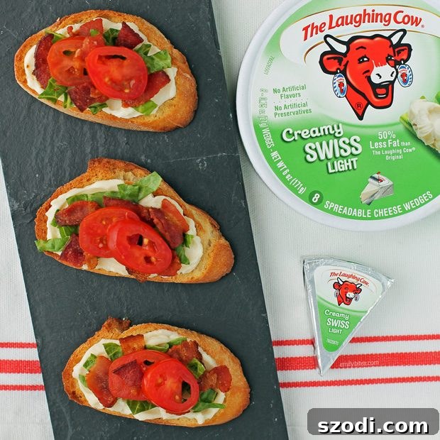 Assortment of Cheesy BLT Crostini on a serving platter