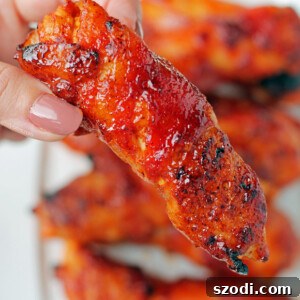 Barbecue Bacon Wrapped Chicken Tenders with barbecue glaze