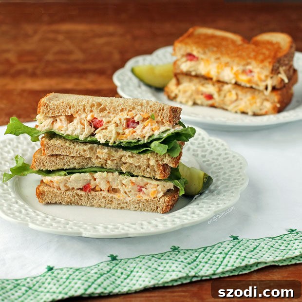 Delicious Pimento Cheese Chicken Salad Sandwiches, served two ways