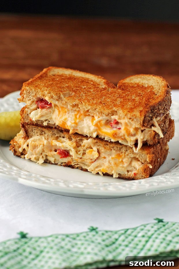 Grilled Pimento Cheese Chicken Salad Sandwiches, golden and melty