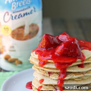 Strawberry Almond Cream Pancakes stack