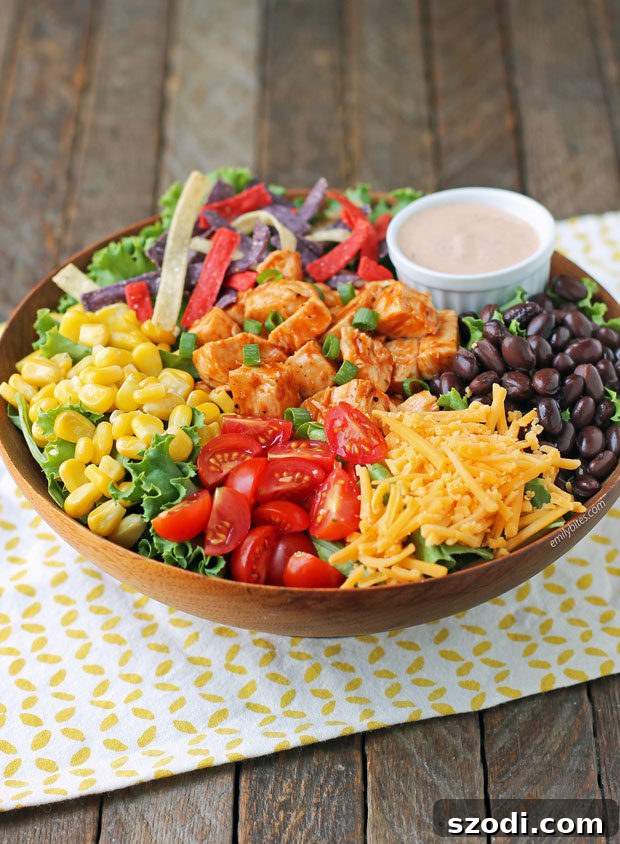 Delicious Barbecue Ranch Chicken Salad in a bowl, ready to be enjoyed
