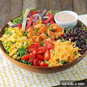 Barbecue Ranch Chicken Salad in a bowl, close-up