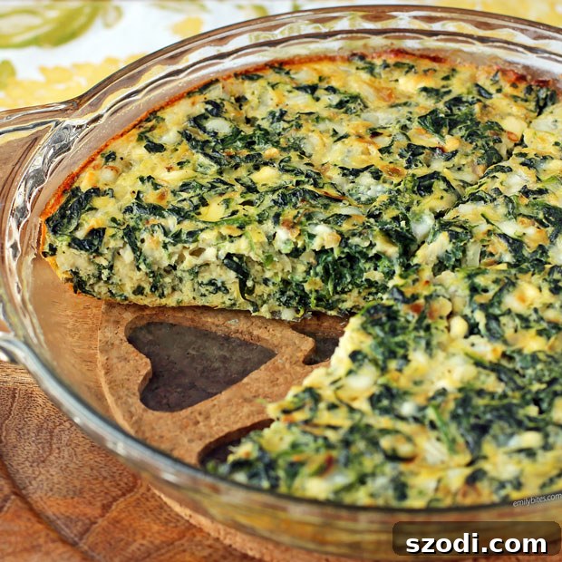 Low-Carb Spinach Feta Quiche 2 Crustless Spinach and Feta Quiche slice removed