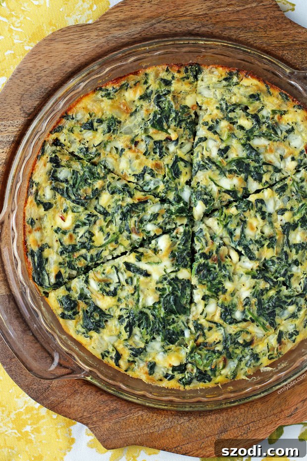 Low-Carb Spinach Feta Quiche 3 Crustless Spinach and Feta Quiche in the pan