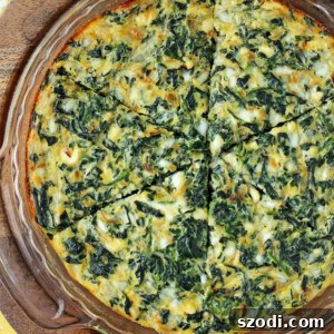 Low-Carb Spinach Feta Quiche 4 Crustless Spinach and Feta Quiche in the pan