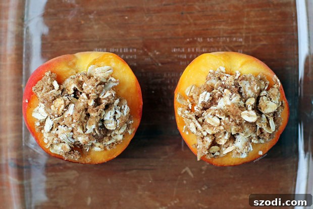 Stuffed peaches before baking