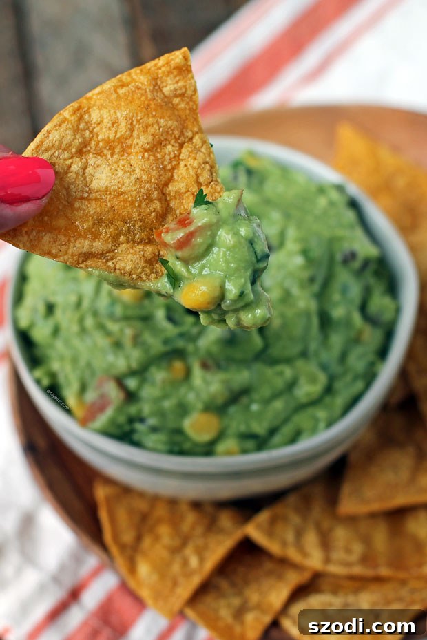 Fiesta Guacamole 3 Loaded Guacamole on a tortilla chip