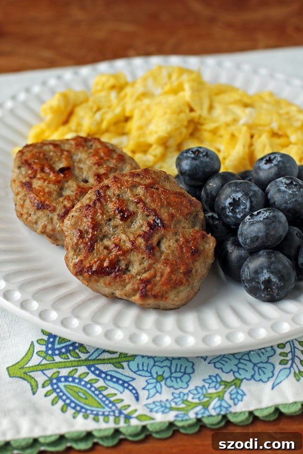 Delicious homemade turkey breakfast sausage patties served on a plate