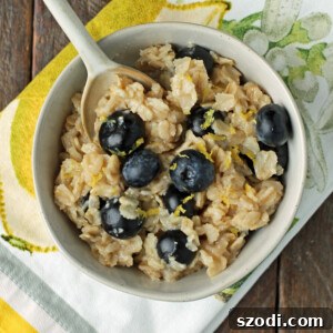Lemon Blueberry Oatmeal on a spoon