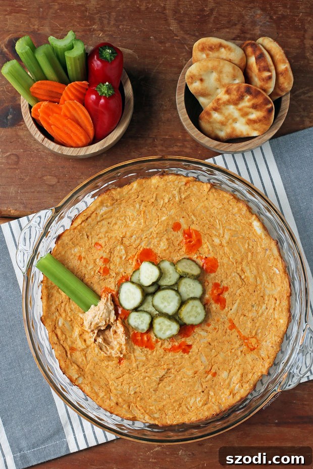 Nashville Hot Chicken Dip overhead with dippers