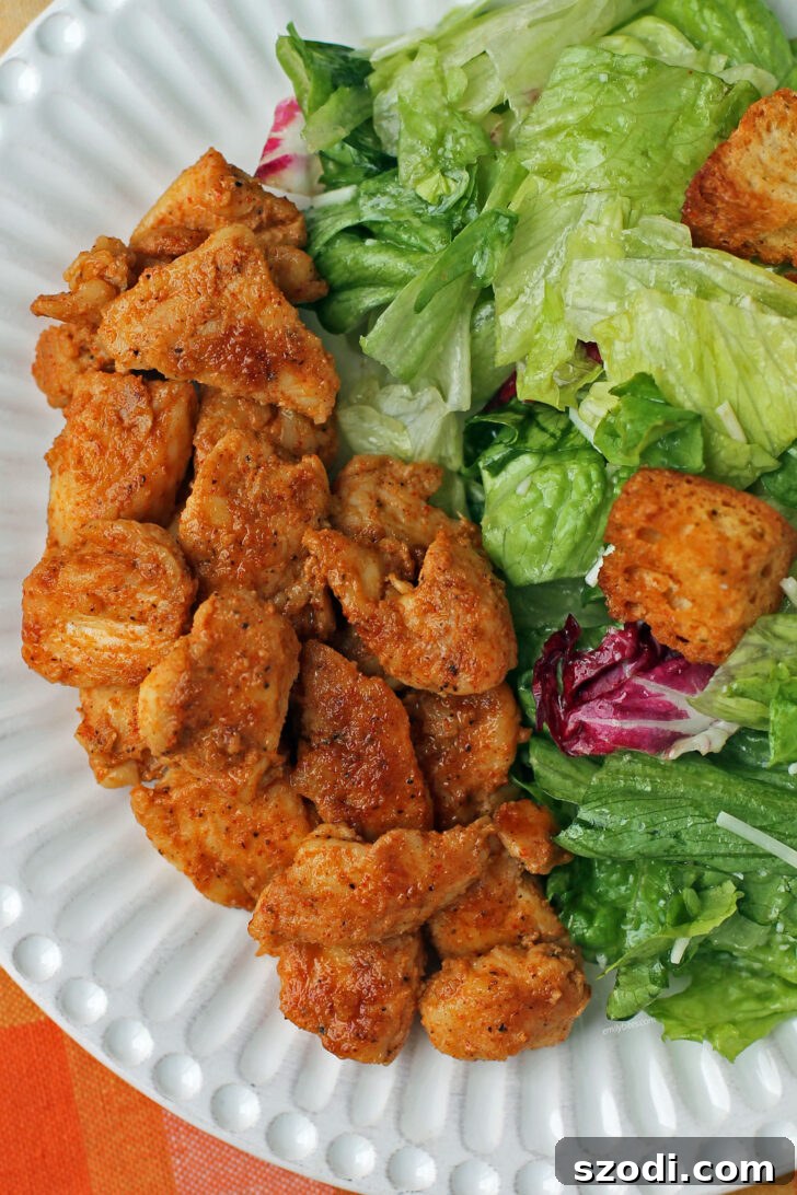 Brown Sugar Mustard Rubbed Chicken Bites overhead shot, showing the golden brown exterior and appetizing texture.