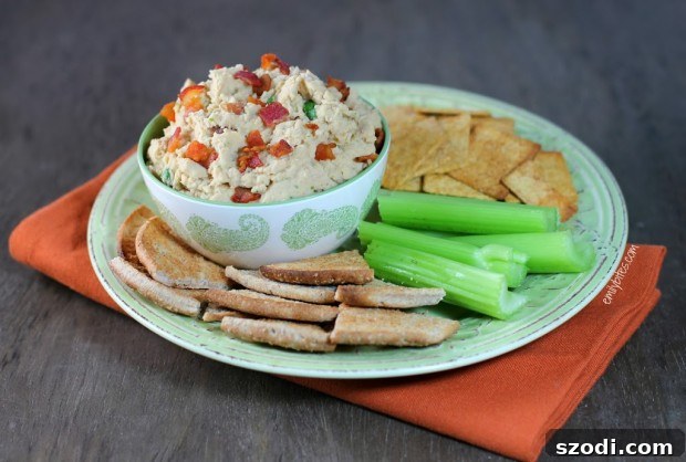 Closeup of White Bean and Bacon Dip with Garnish