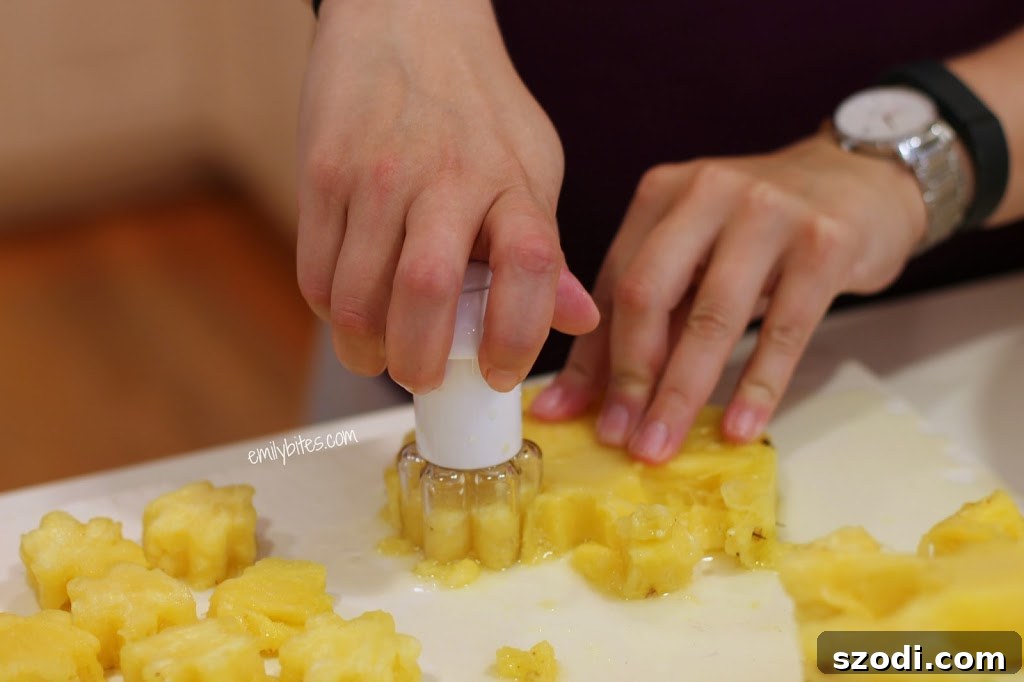 Pineapple cut into decorative shapes using Pampered Chef Fruit & Cheese Cutter